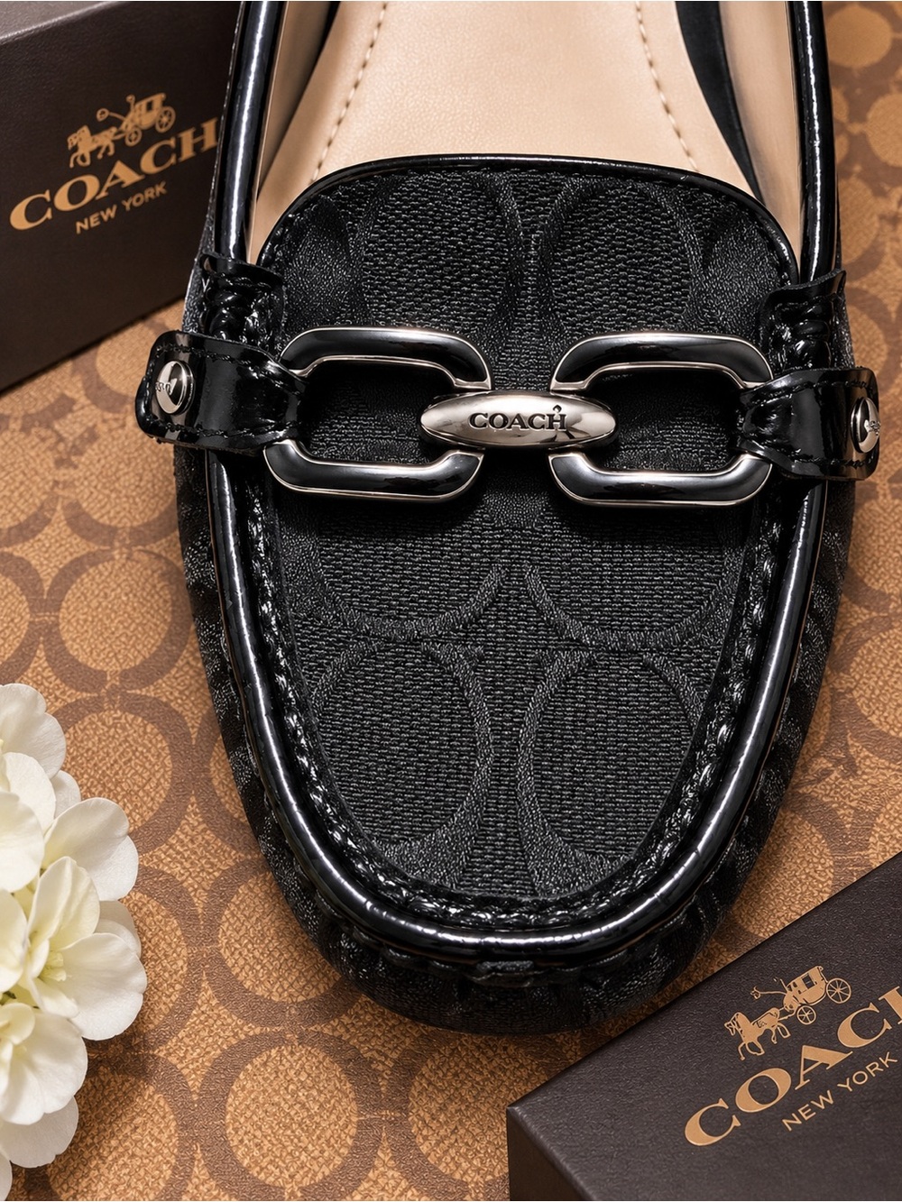 COACH Black Signature Canvas Bit Loafers - Picture 3 of 4